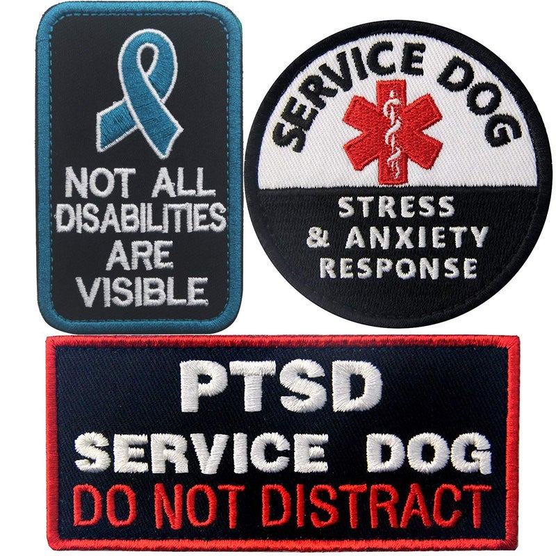 ODSP Service Dog PTSD Do Not Distract, Not All Disabilities are Visible, Stress Stress Anxiety Response Vests/Harnesses Emblem Embroidered Fastener Hook Loop Backing Patches - Image 1